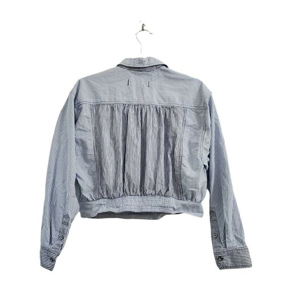 We The Free People Blouse Small Striped Blue Button‎ Front Collared Long Sleeve - Picture 2 of 16